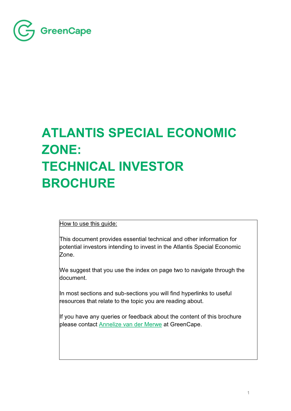 Atlantis Special Economic Zone: Technical Investor Brochure