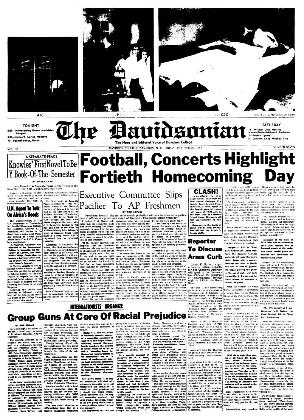 Fortieth Homecoming Day John Knowles" a Separatepeace Is the "Book of the Davidson's 40Th Annual Homecoming Day Will Be Semester,' Announced This Week