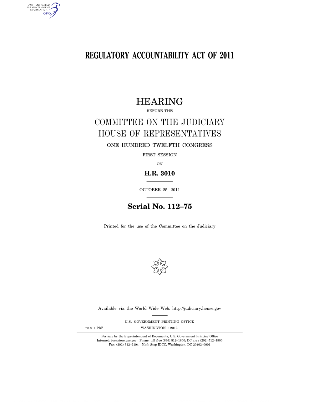 Regulatory Accountability Act of 2011 Hearing