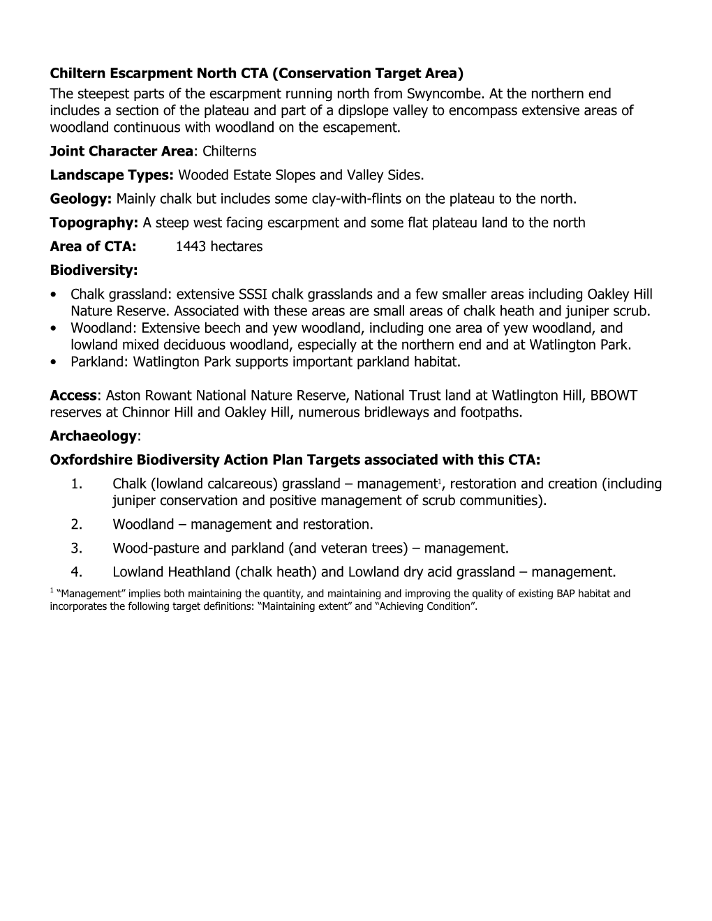 Chiltern Escarpment North CTA (Conservation Target Area) the Steepest Parts of the Escarpment Running North from Swyncombe