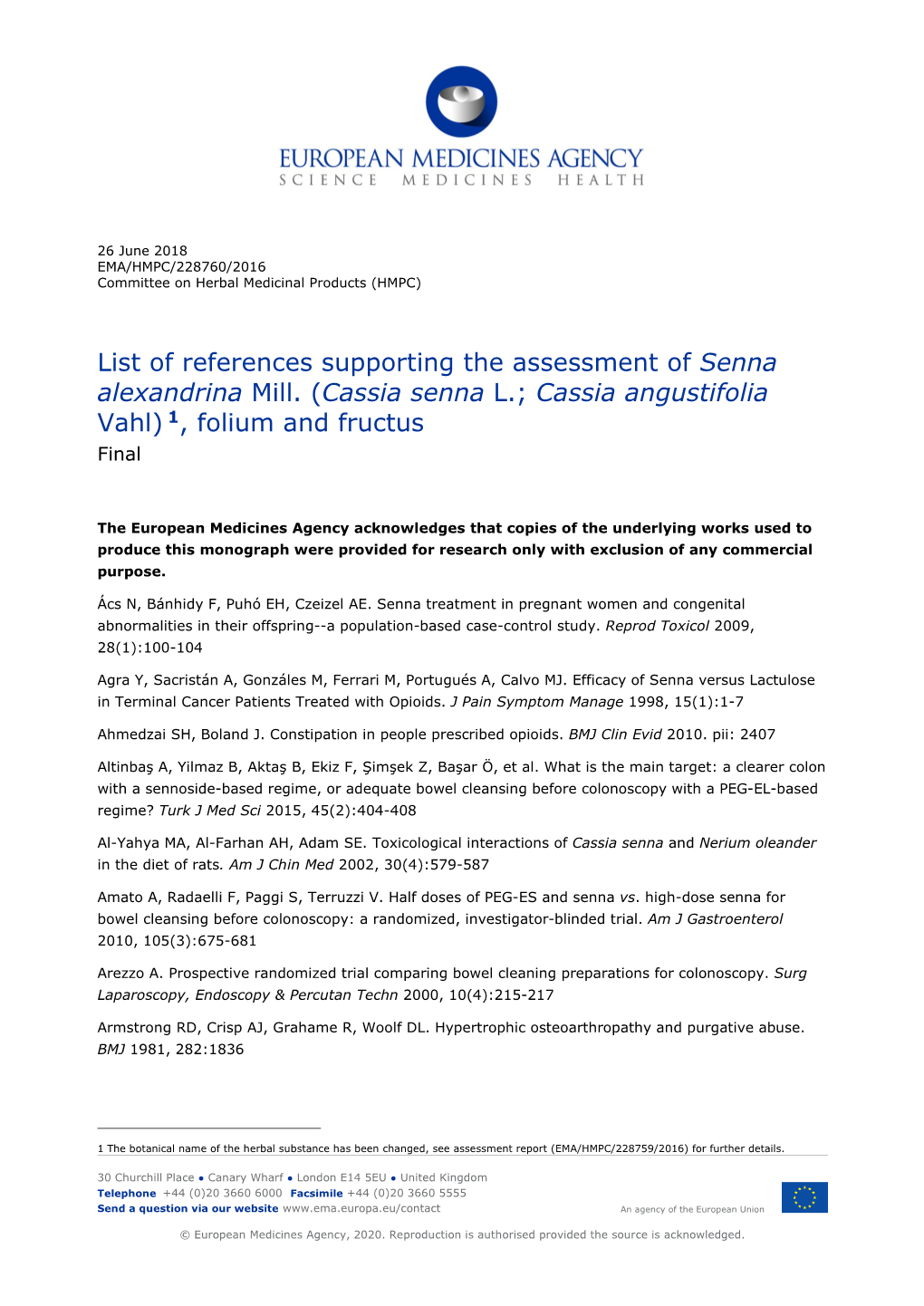 Assessment Report on Senna Alexandrina Mill