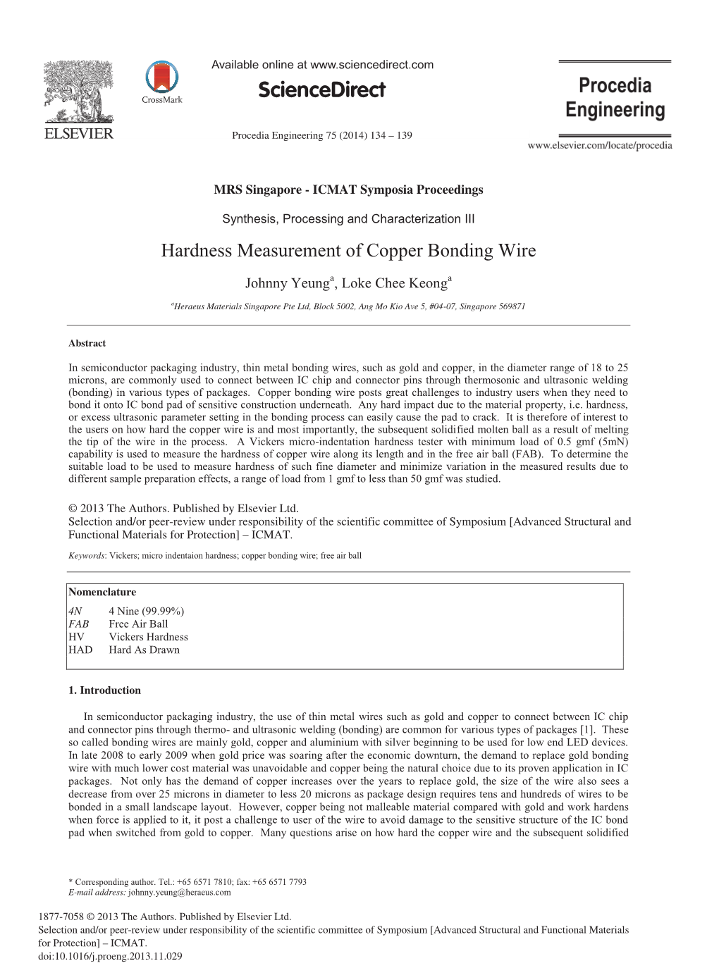 Hardness Measurement of Copper Bonding Wire