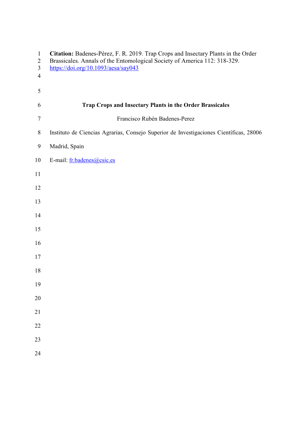 Citation: Badenes-Pérez, F. R. 2019. Trap Crops and Insectary Plants in the Order 2 Brassicales