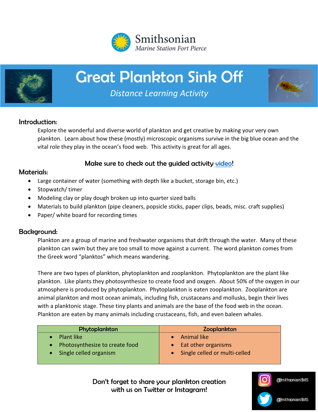 Great Plankton Sink Off Distance Learning Activity