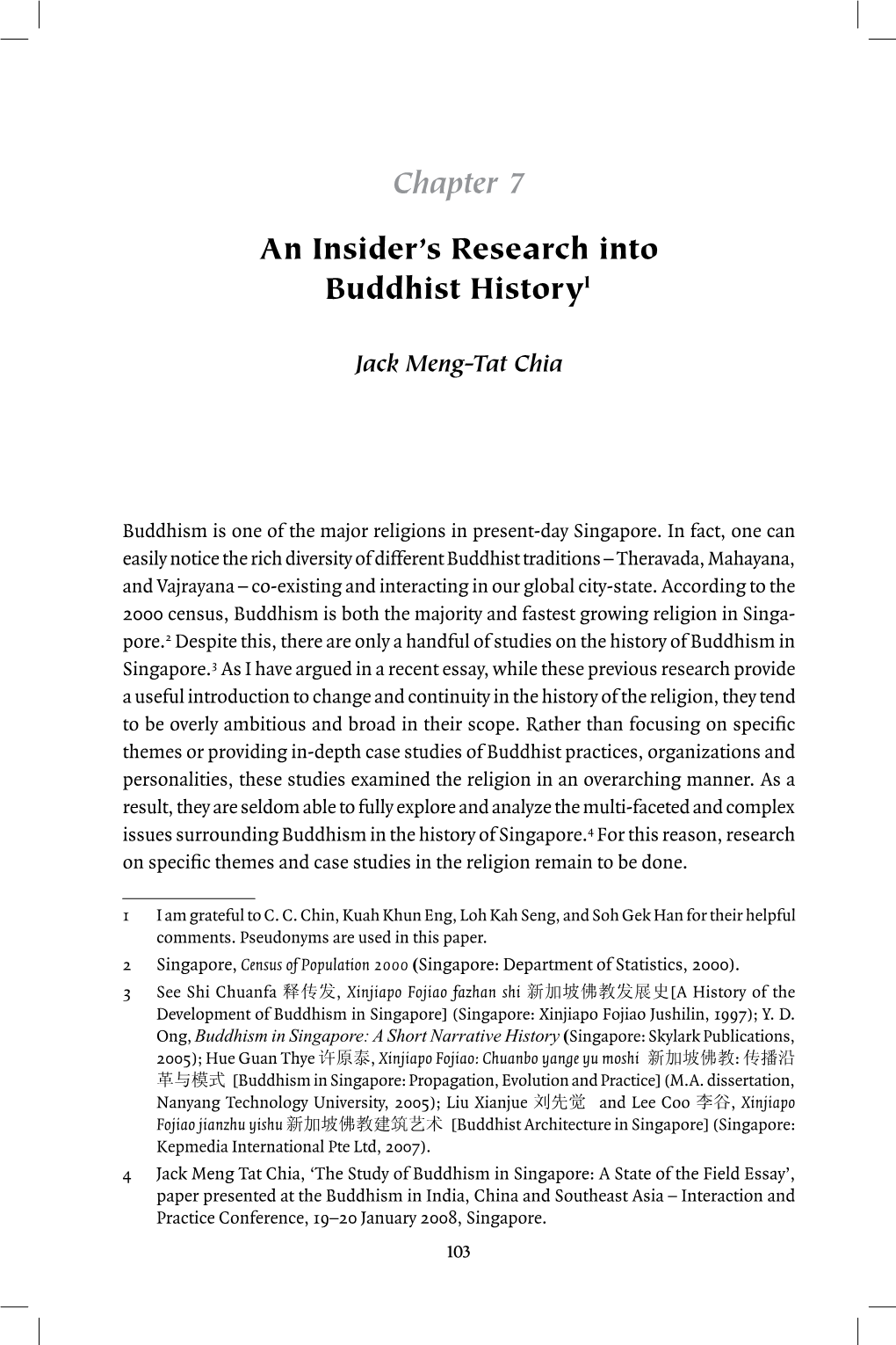 Chapter 7 an Insider's Research Into Buddhist History1