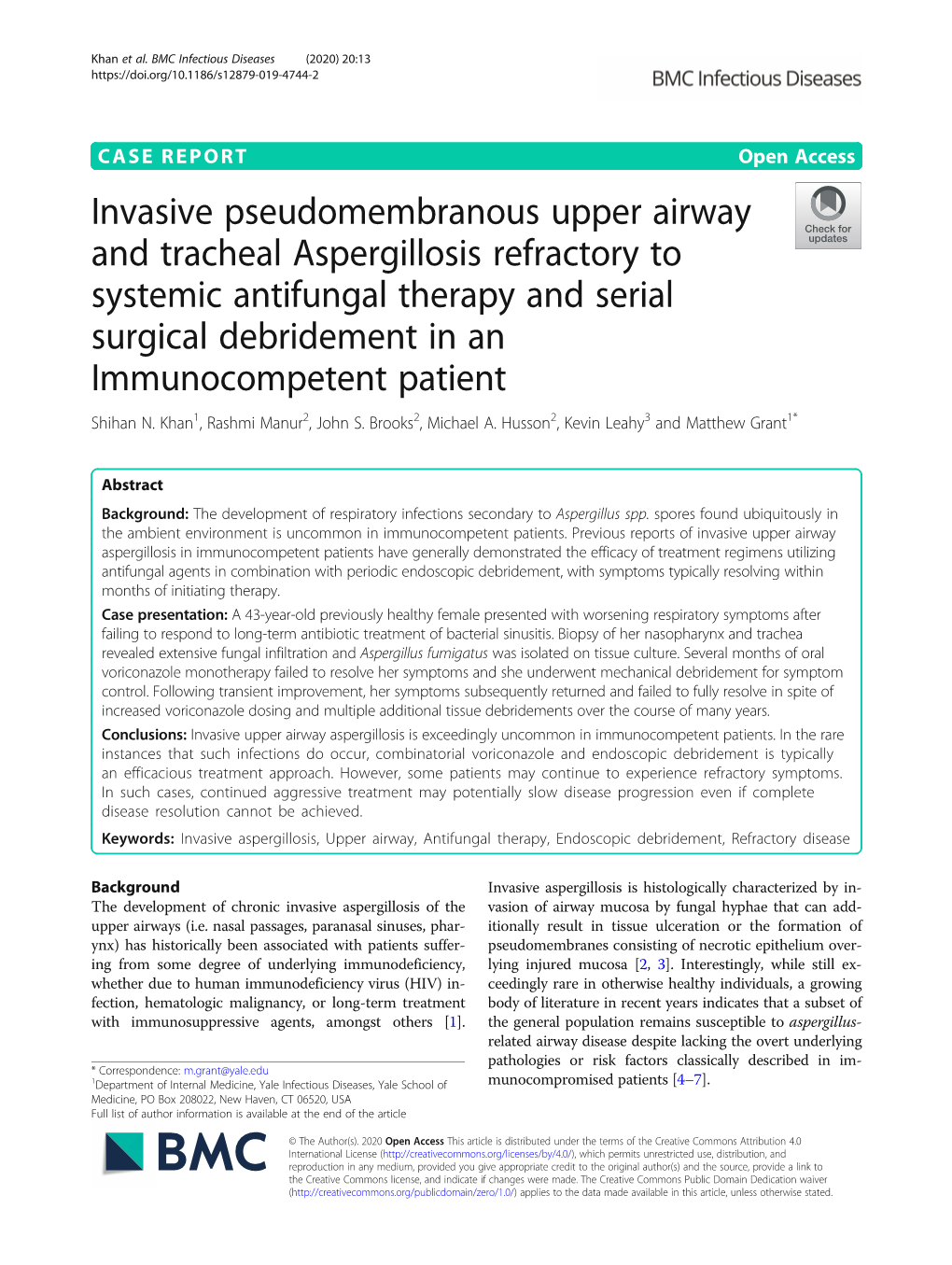 Invasive Pseudomembranous Upper Airway and Tracheal Aspergillosis