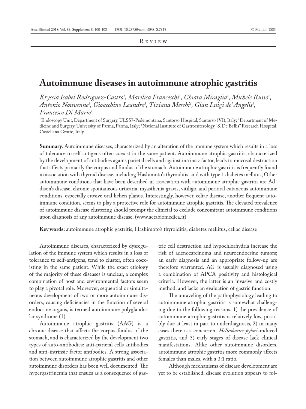 Autoimmune Diseases in Autoimmune Atrophic Gastritis