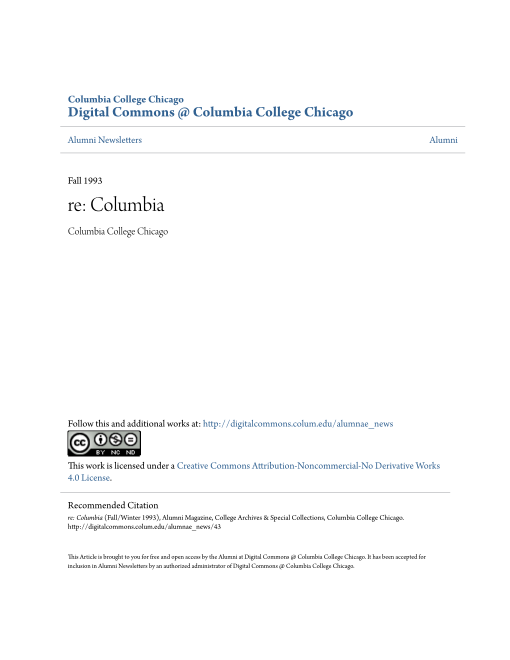 Re: Columbia Columbia College Chicago