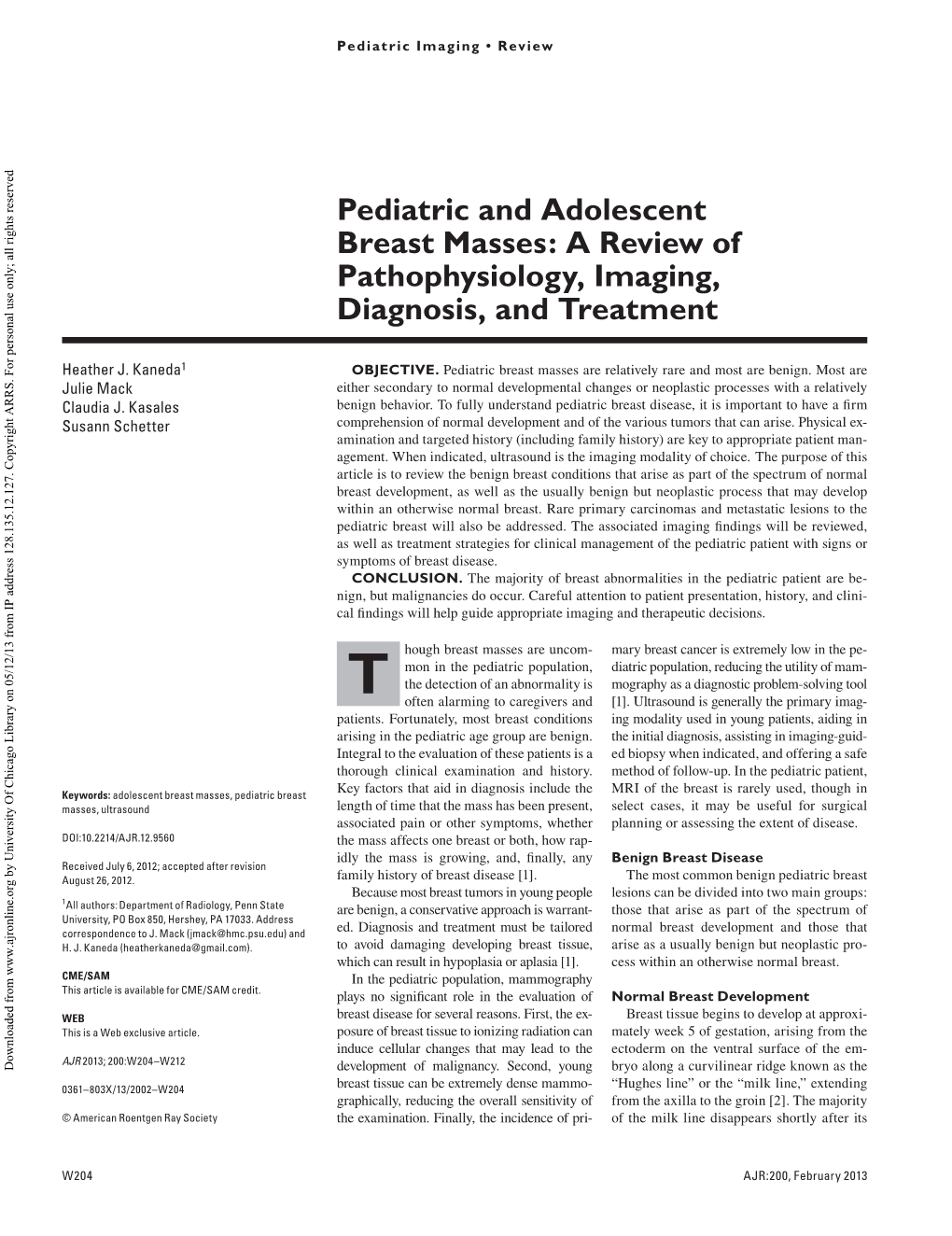 Pediatric and Adolescent Breast Masses