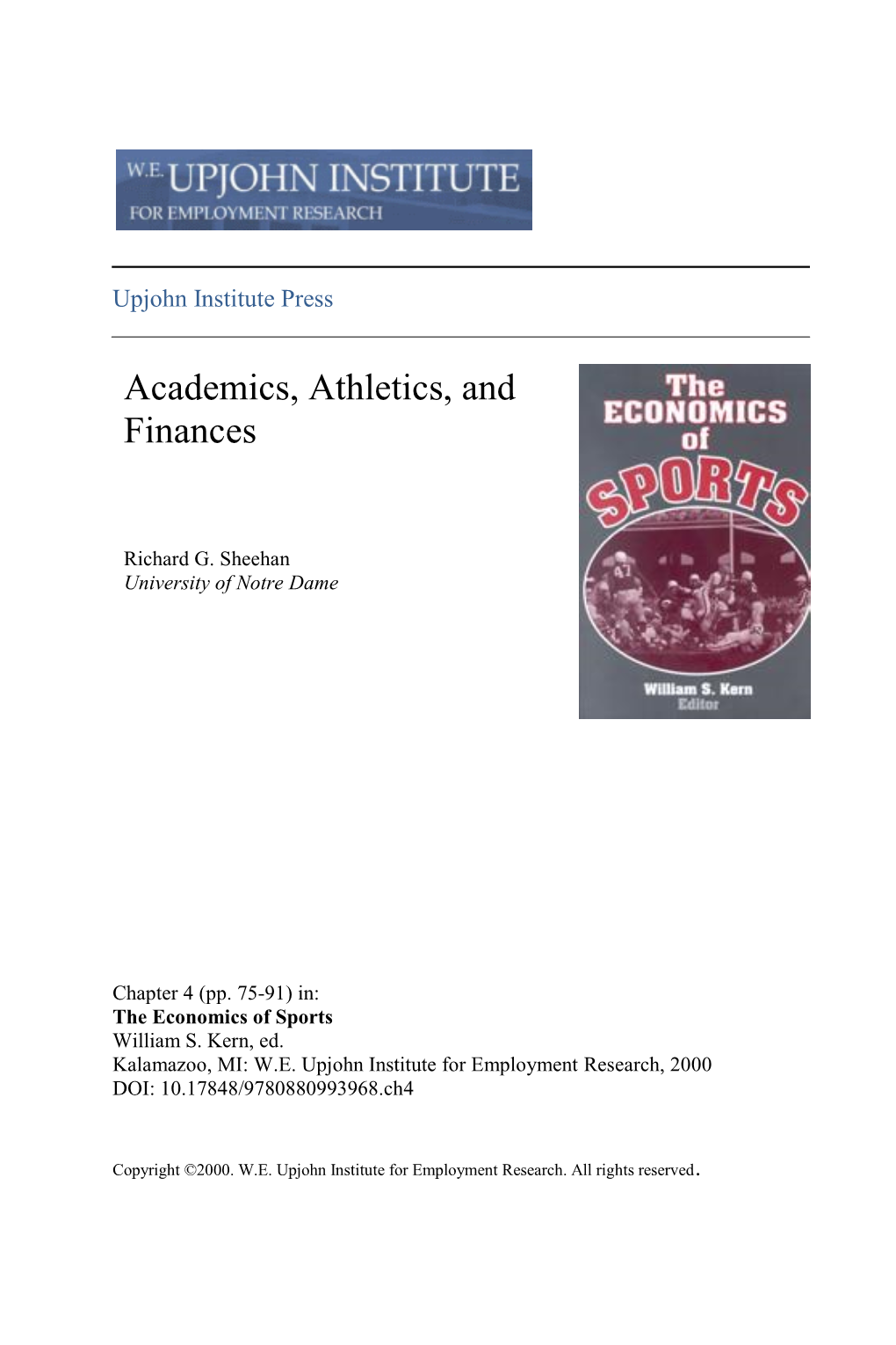 Academics, Athletics, and Finances