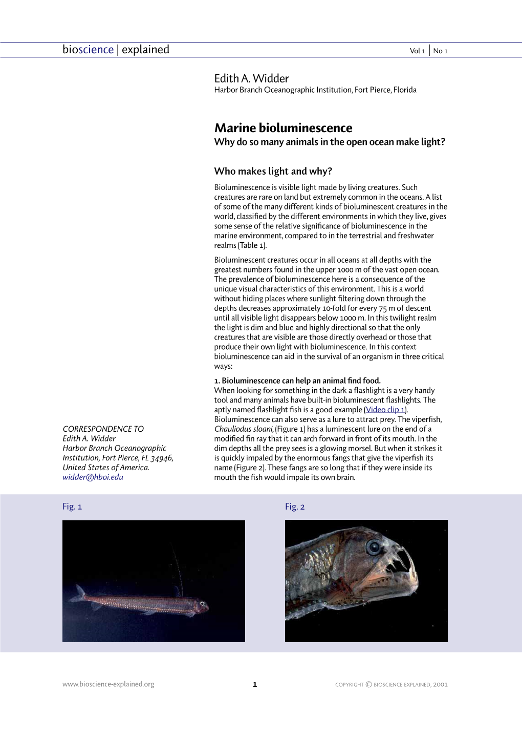 BIOSCIENCE EXPLAINED, 2001 Bioscience | Explained Vol 1 | No 1