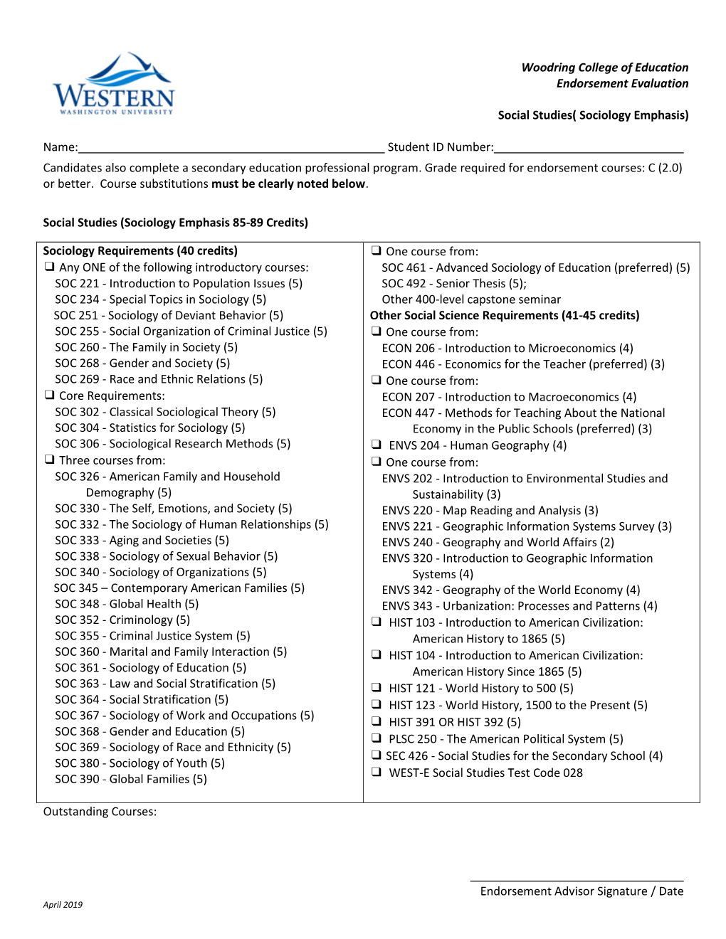 Social Studies (Sociology Emphasis)