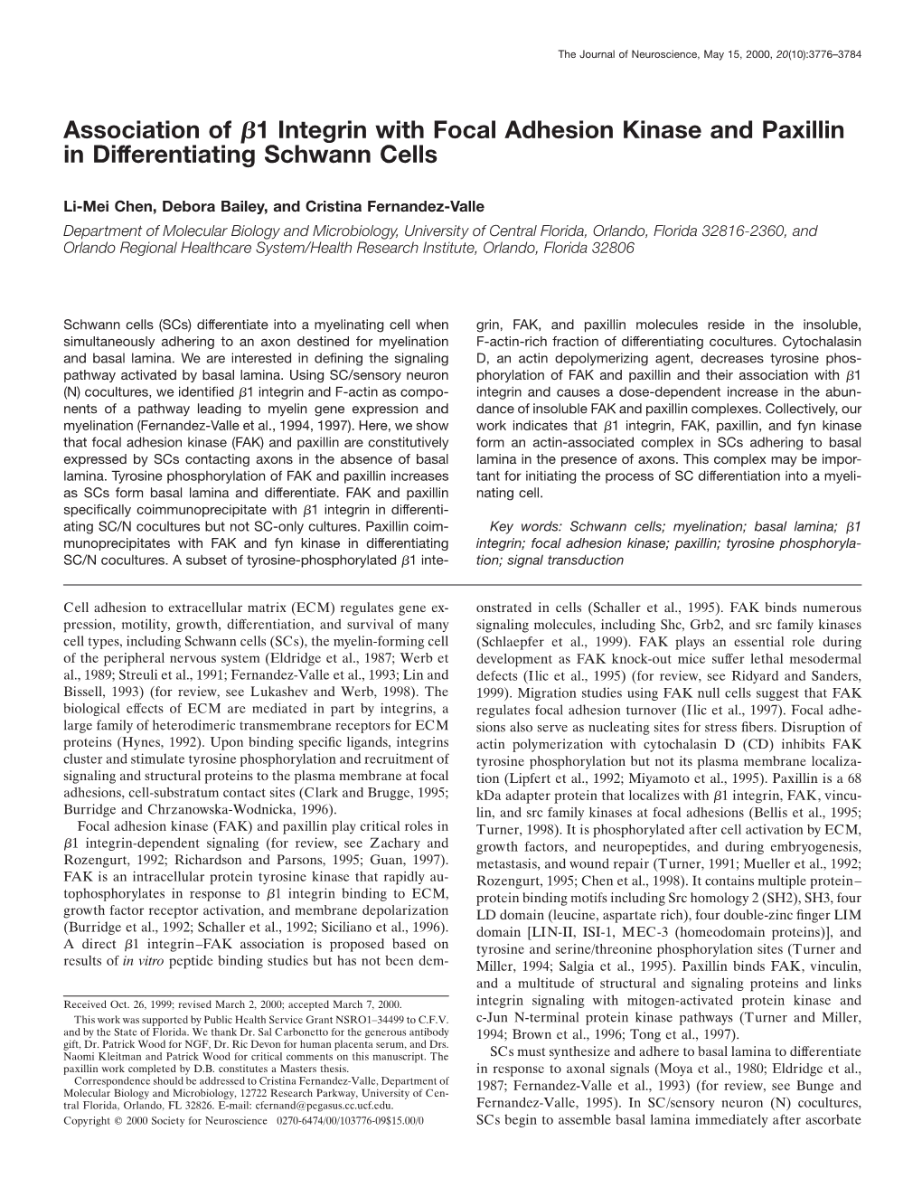 Association of Β1 Integrin with Focal Adhesion Kinase and Paxillin In