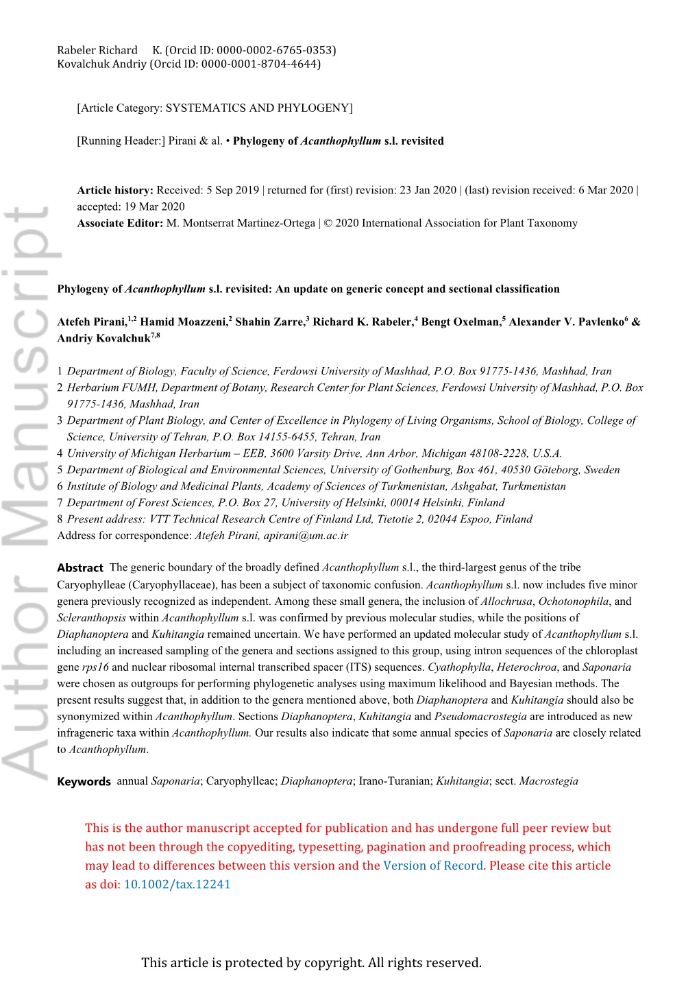 Phylogeny of Acanthophyllum Sl Revisited