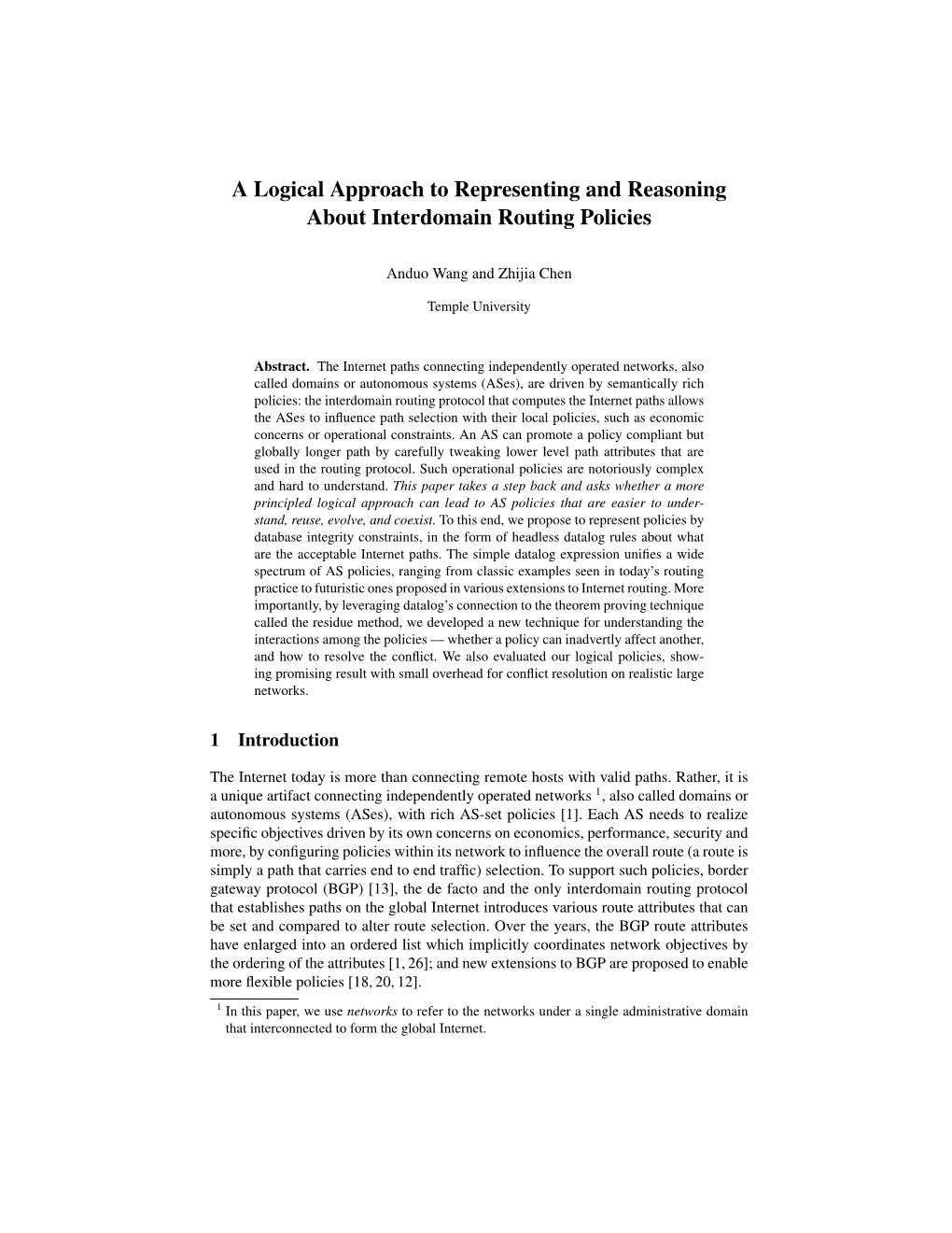 A Logical Approach to Representing and Reasoning About Interdomain Routing Policies