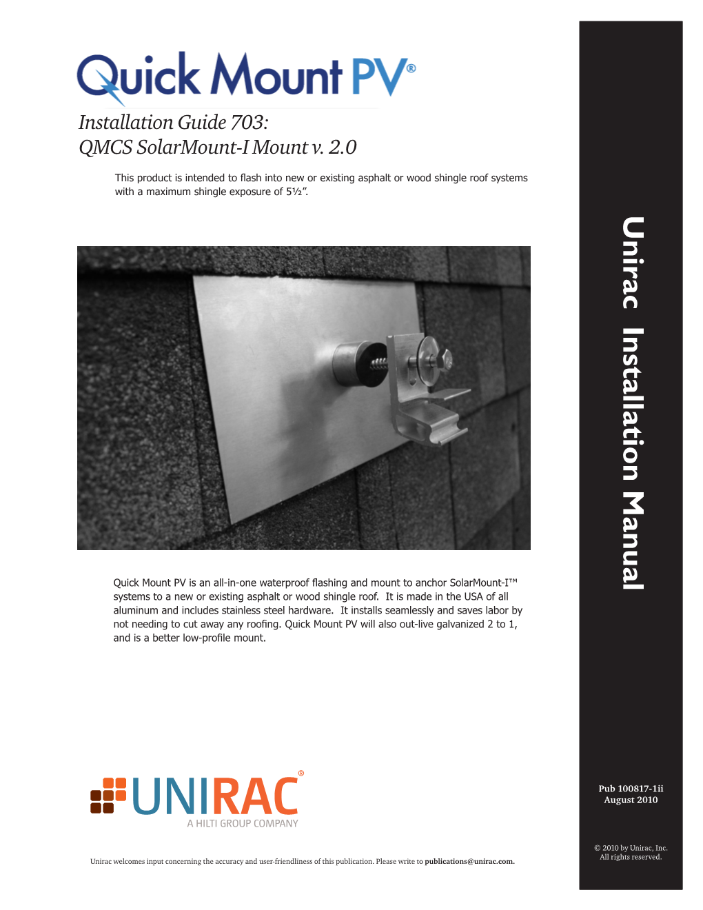 Unirac Installation Manual August 2010 August 2010 All Rights Reserved
