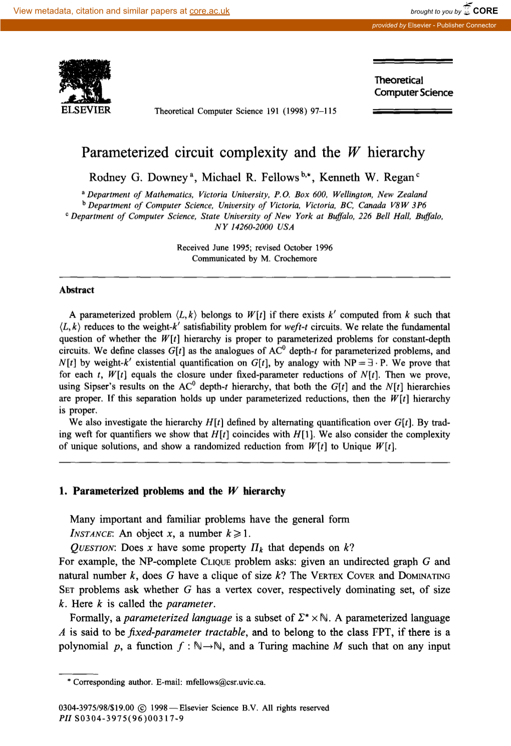 Parameterized Circuit Complexity and the W Hierarchy