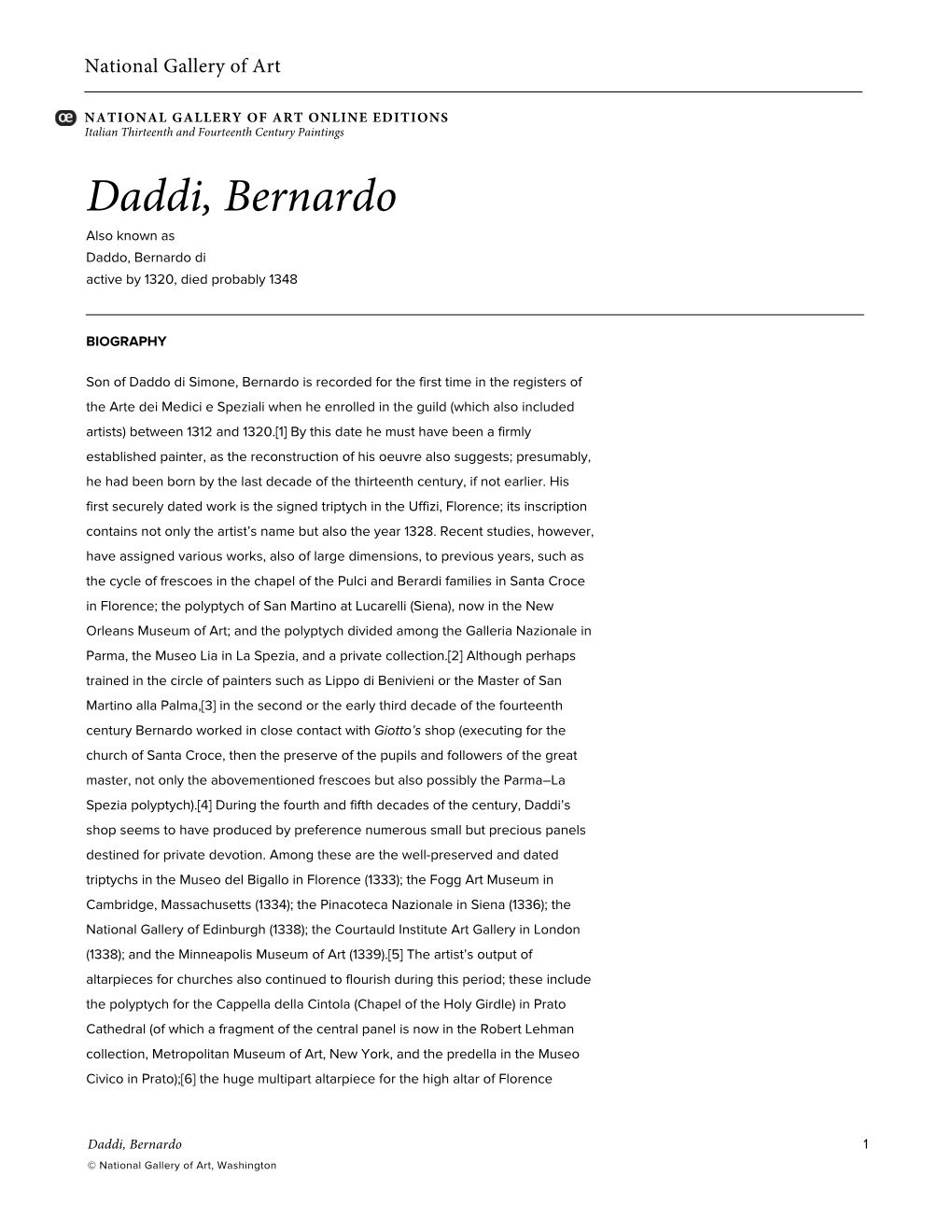 Daddi, Bernardo Also Known As Daddo, Bernardo Di Active by 1320, Died Probably 1348