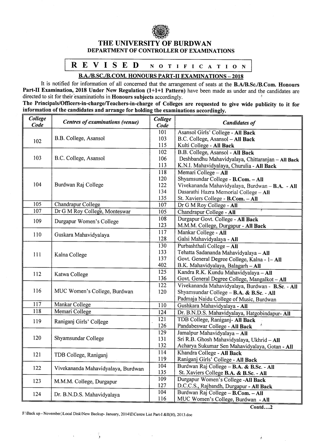 REVISED NOTIFICATION B.A.IB.SC.Lb.COM