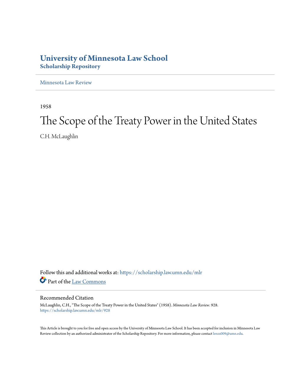 THE SCOPE of the TREATY POWER in the UNITED STATES* by C