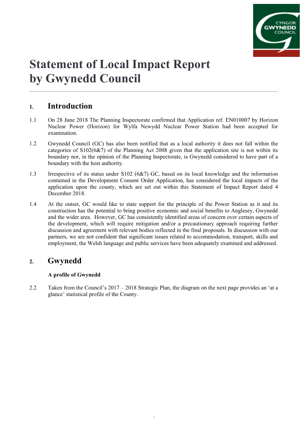 Statement of Local Impact Report by Gwynedd Council