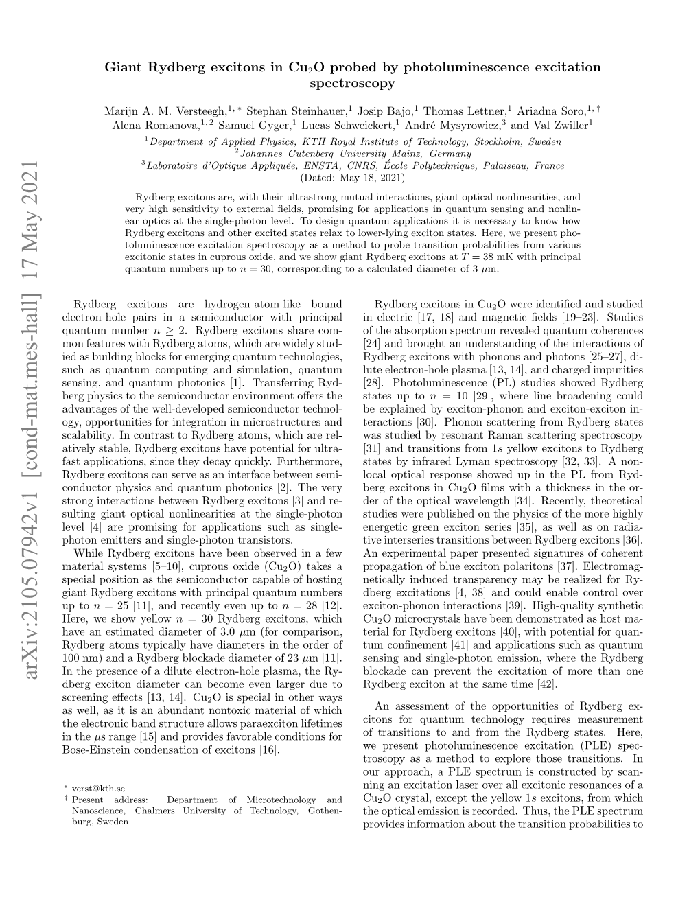 Giant Rydberg Excitons in Cu2o Probed by Photoluminescence