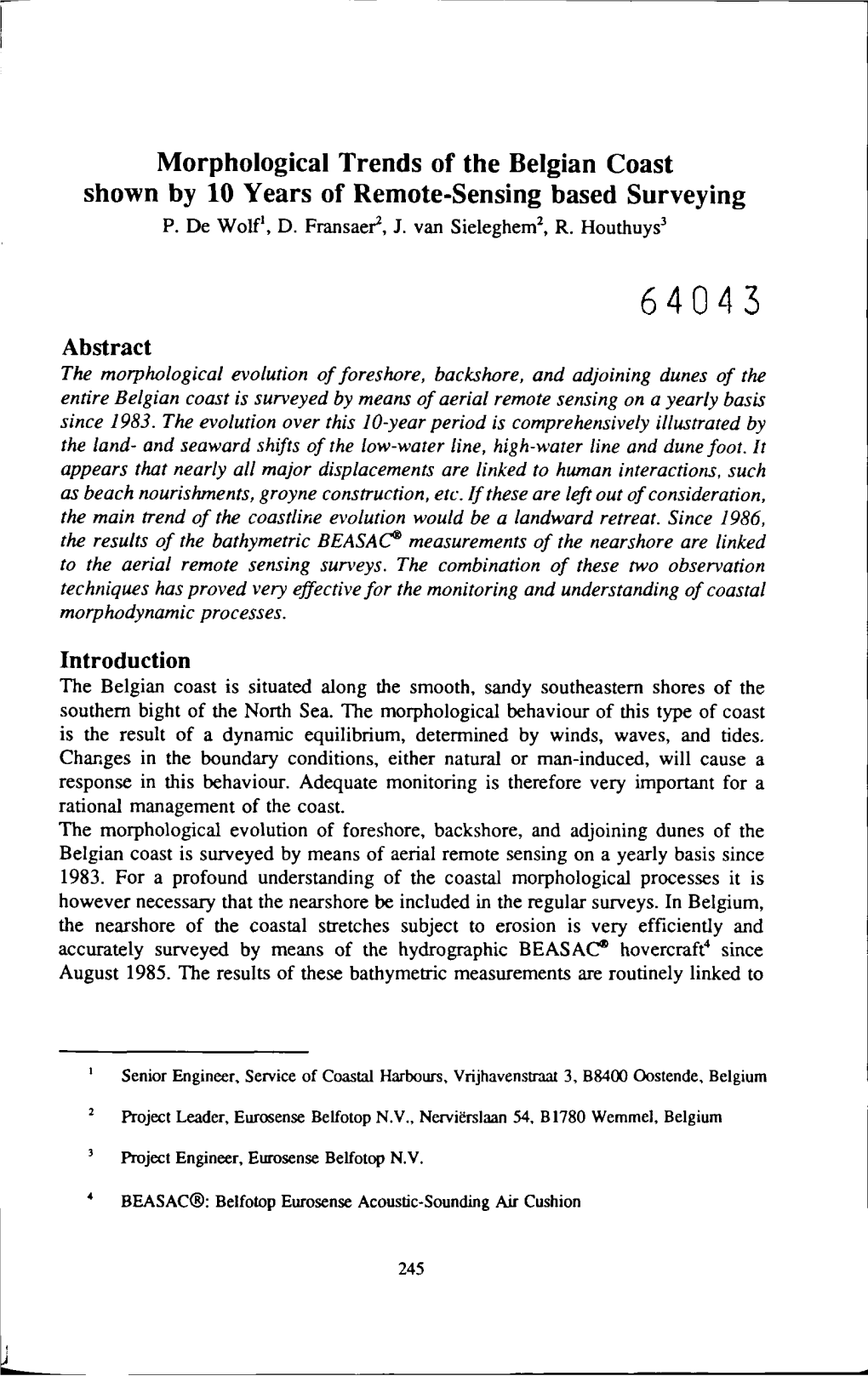 Morphological Trends of the Belgian Coast Shown by 10 Years of Remote-Sensing Based Surveying P