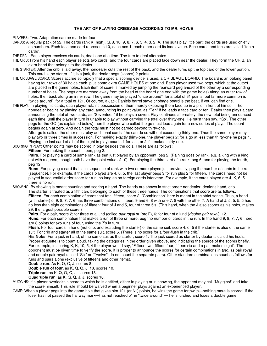 The Art of Playing Cribbage According to Mr