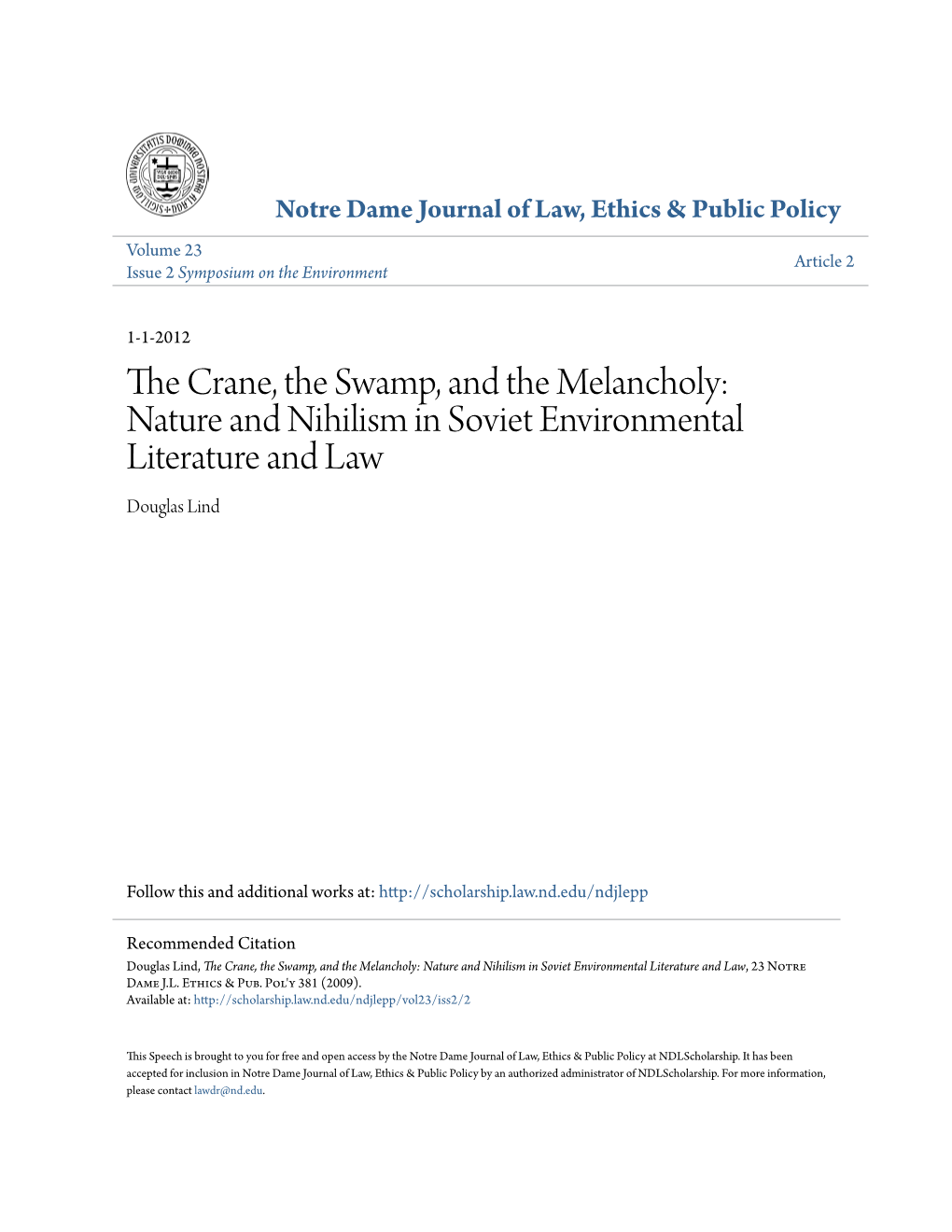 Nature and Nihilism in Soviet Environmental Literature and Law Douglas Lind