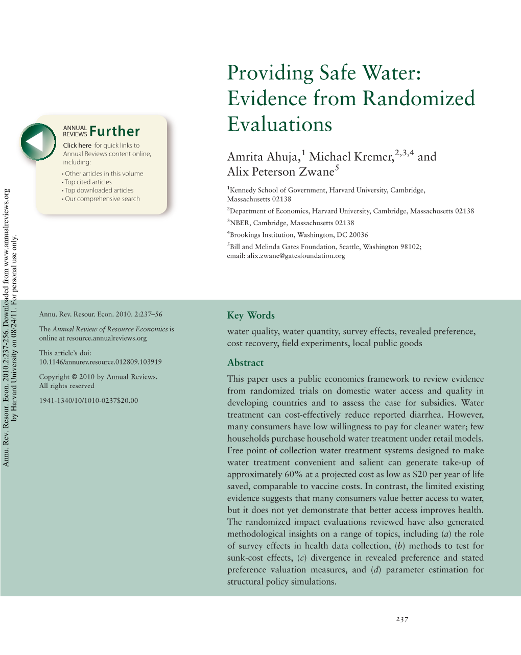 Providing Safe Water: Evidence from Randomized Evaluations