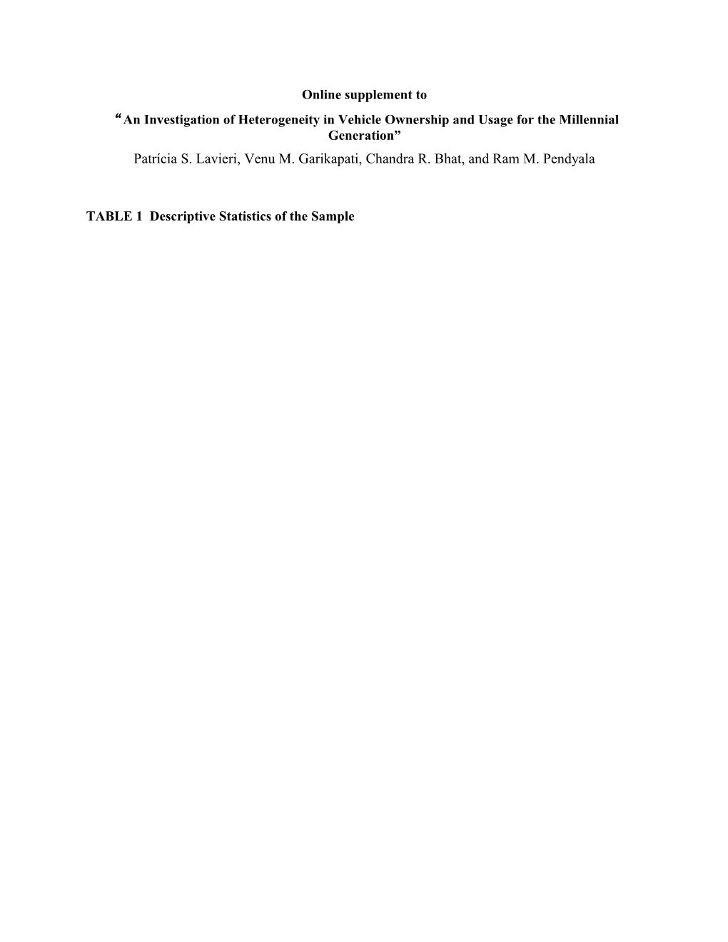 An Investigation of Heterogeneity in Vehicle Ownership and Usage for the Millennial Generation