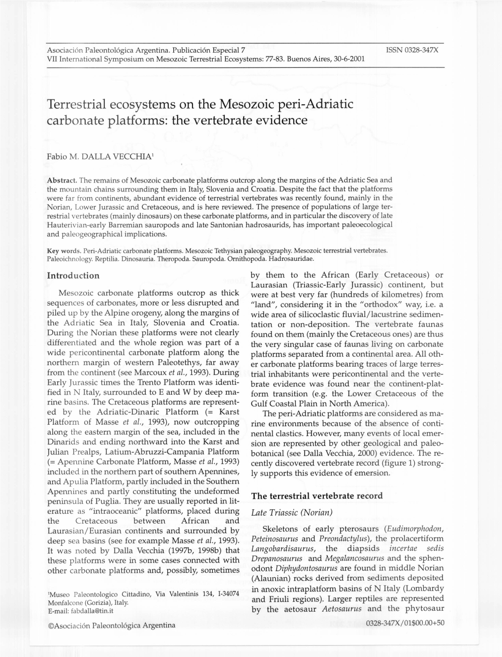 Terrestrial Ecosystems on the Mesozoic Peri-Adriatic Carbonate Platforms: the Vertebrate Evidence