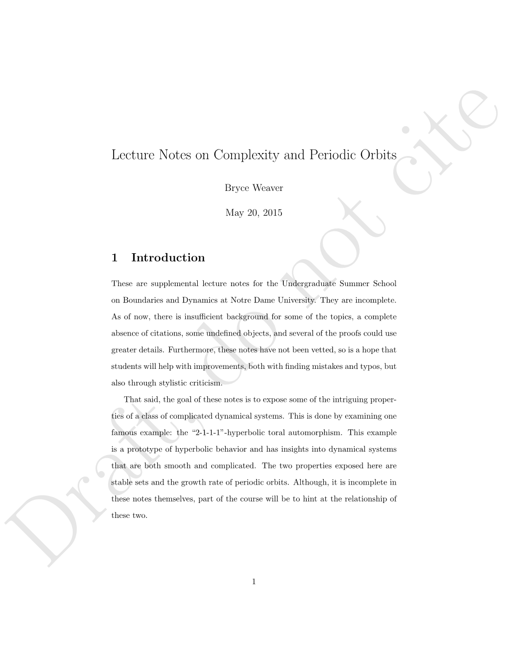 Lecture Notes on Complexity and Periodic Orbits