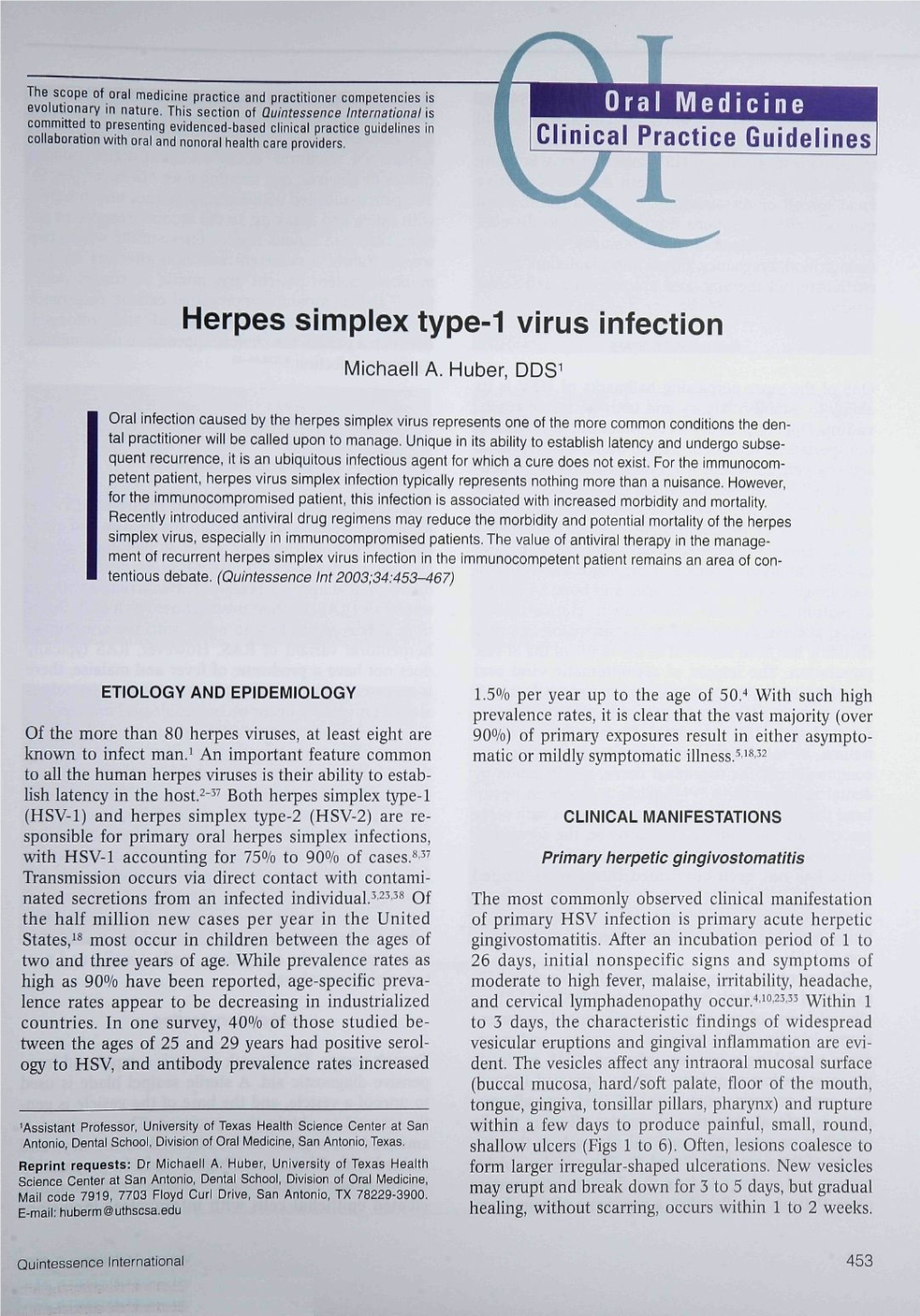 Herpes Simplex Type-1 Virus Infection Michaeli A