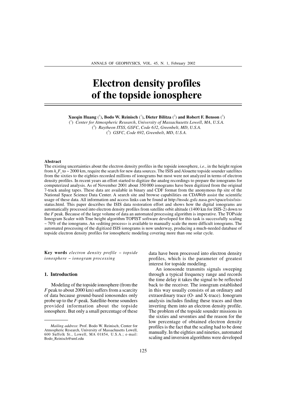 Electron Density Profiles of the Topside Ionosphere