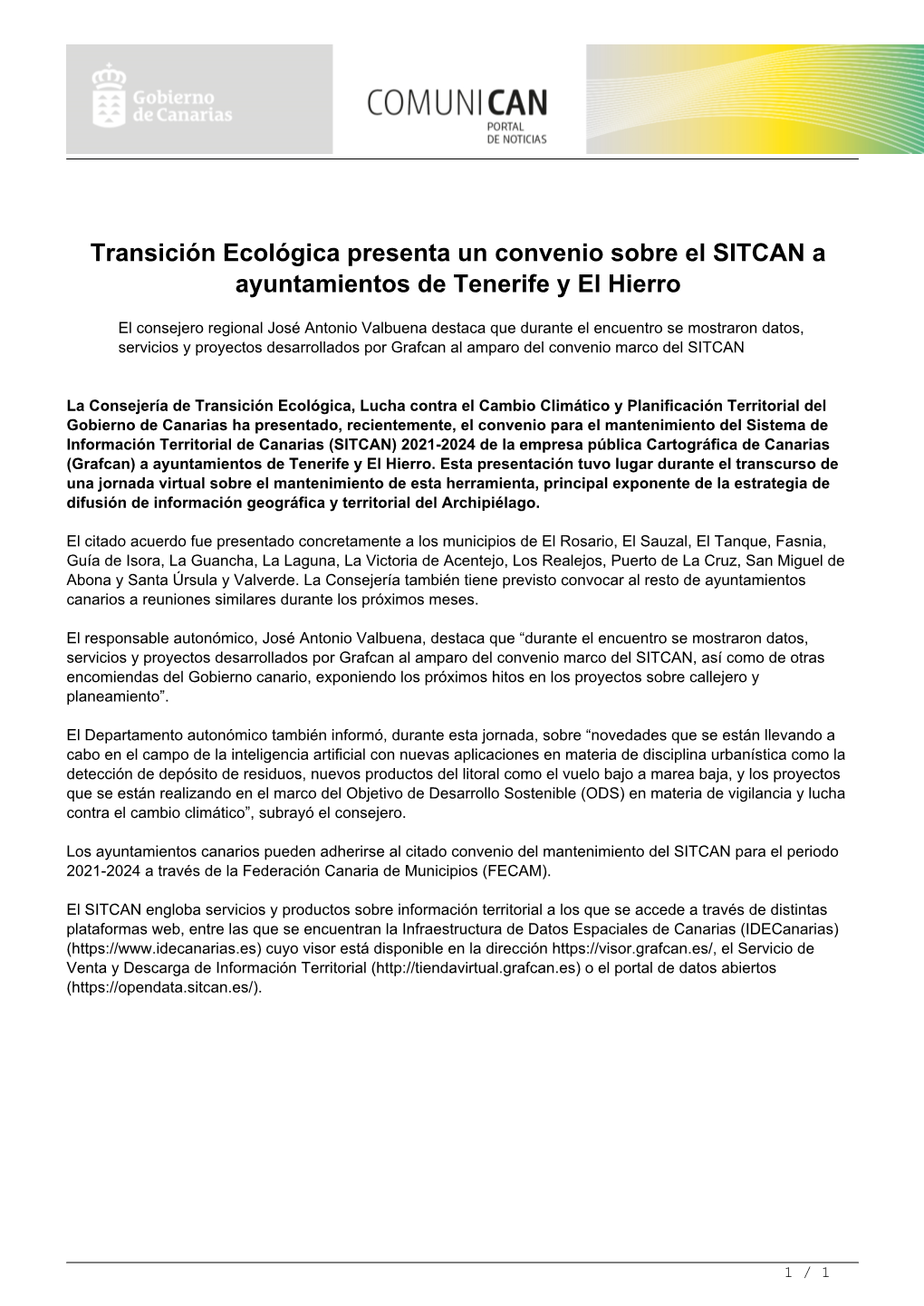 Transición Ecológica Presenta Un Convenio Sobre El SITCAN a Ayuntamientos De Tenerife Y El Hierro
