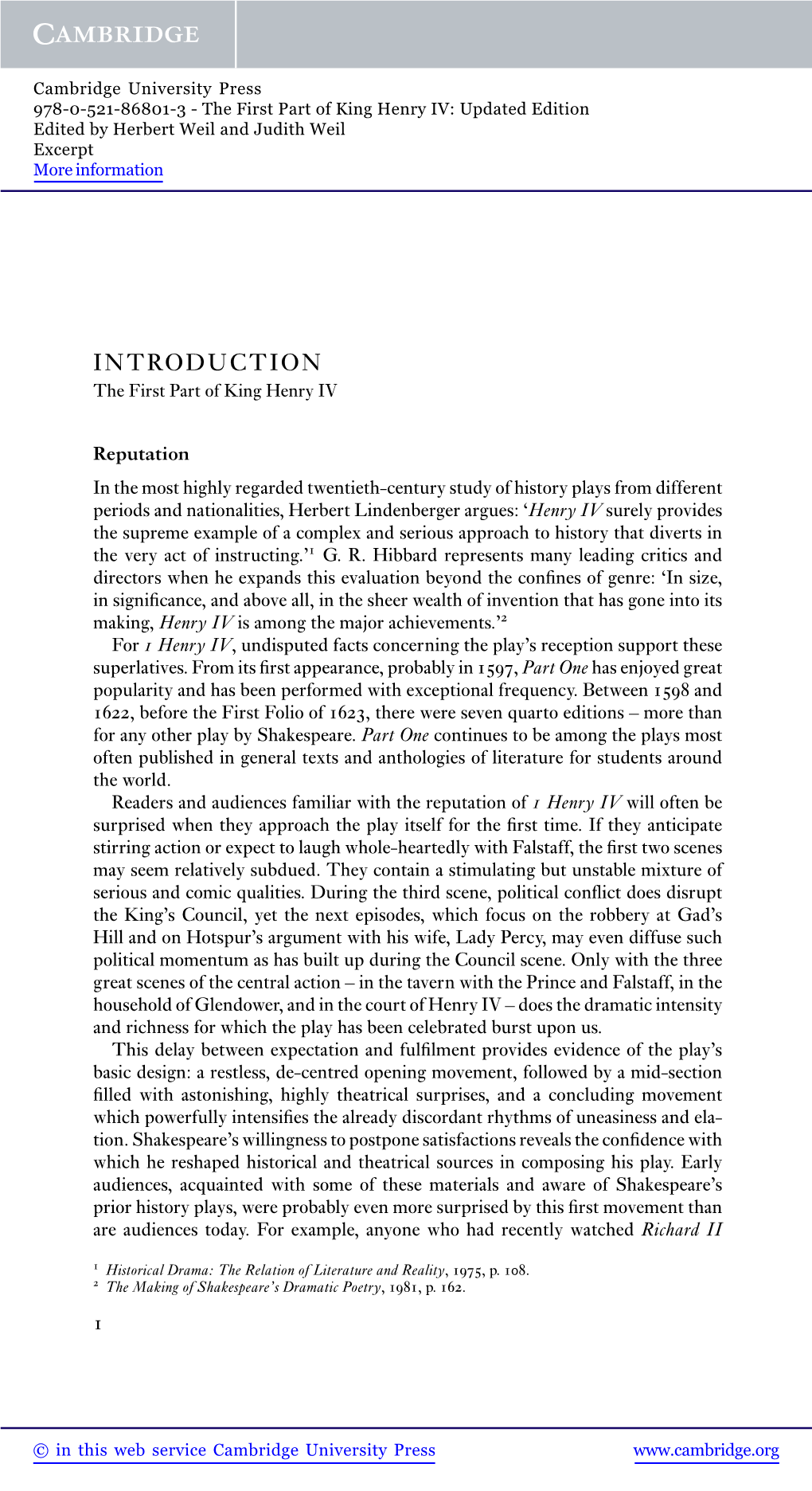 INTRODUCTION the First Part of King Henry IV