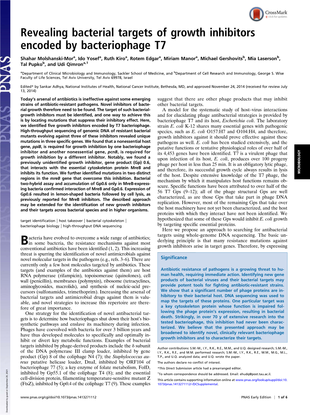 Revealing Bacterial Targets of Growth Inhibitors Encoded by Bacteriophage T7