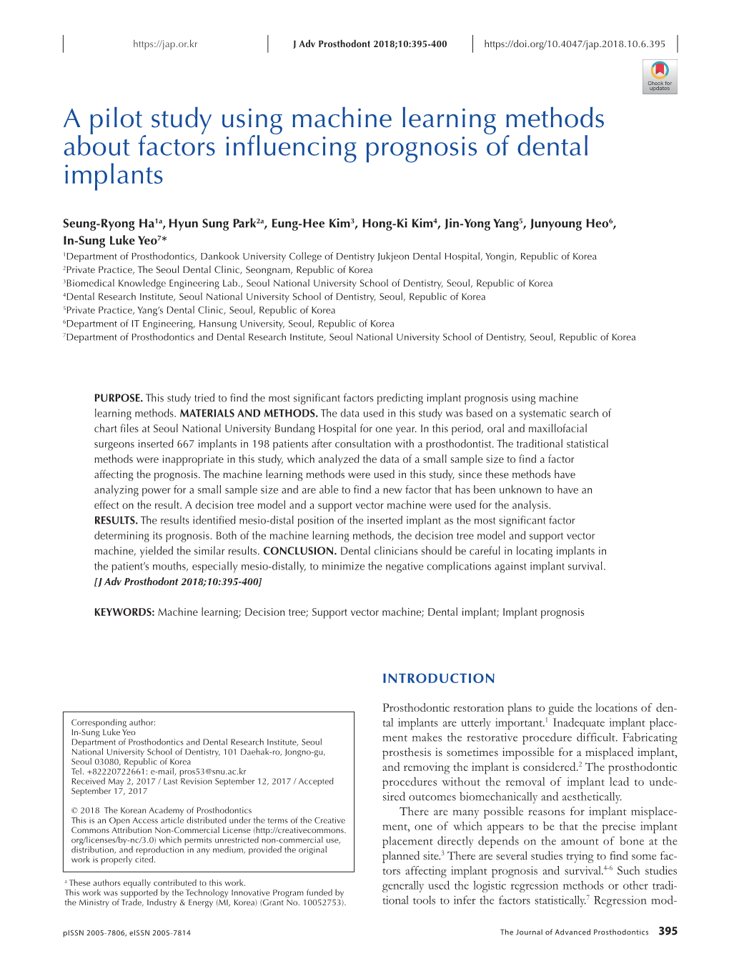 A Pilot Study Using Machine Learning Methods About Factors Influencing Prognosis of Dental Implants