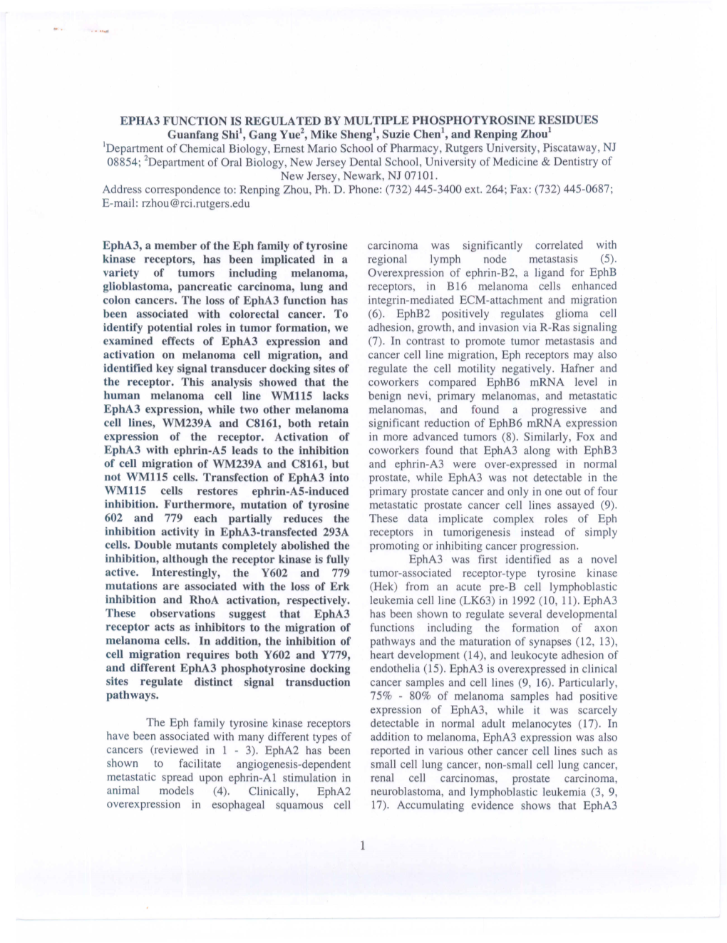 Epha3 Function Is Regulated by Multiple