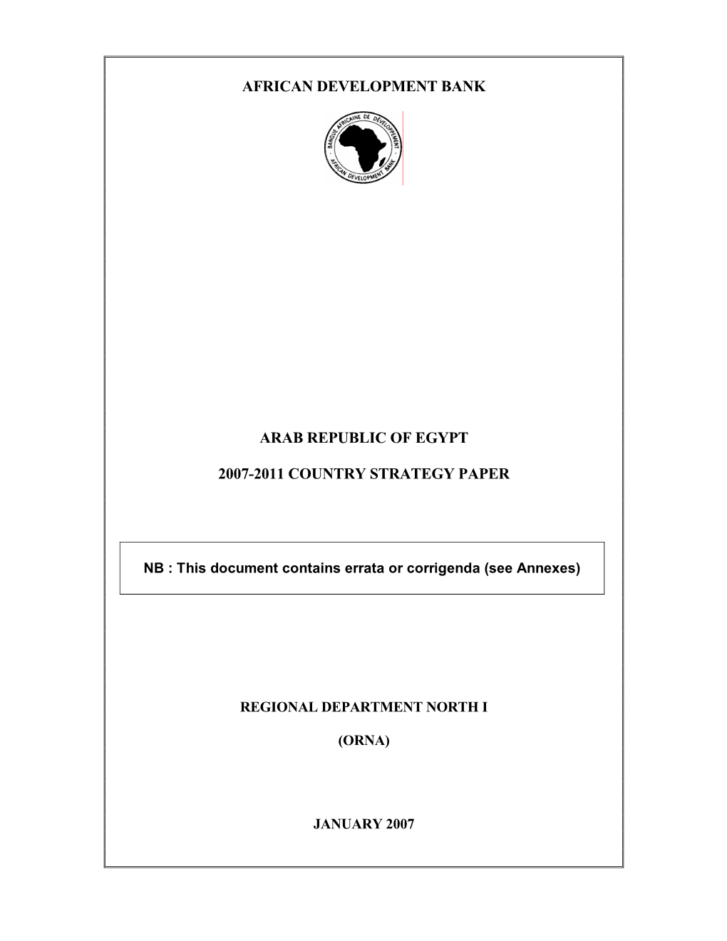 2007-2011-Egypt-Country Strategy Paper