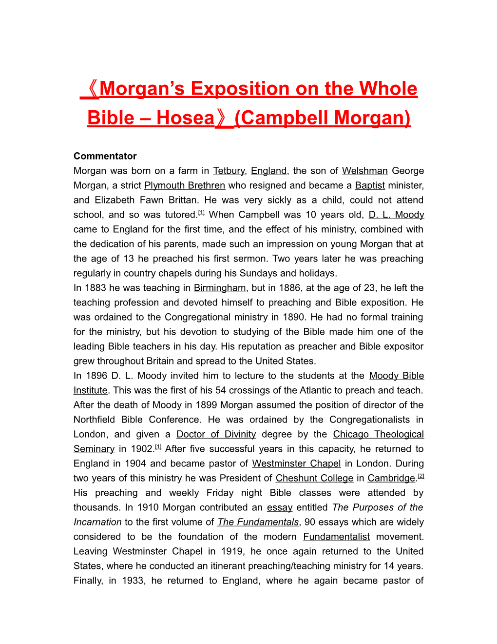 Morgan S Exposition on the Whole Bible Hosea (Campbell Morgan)