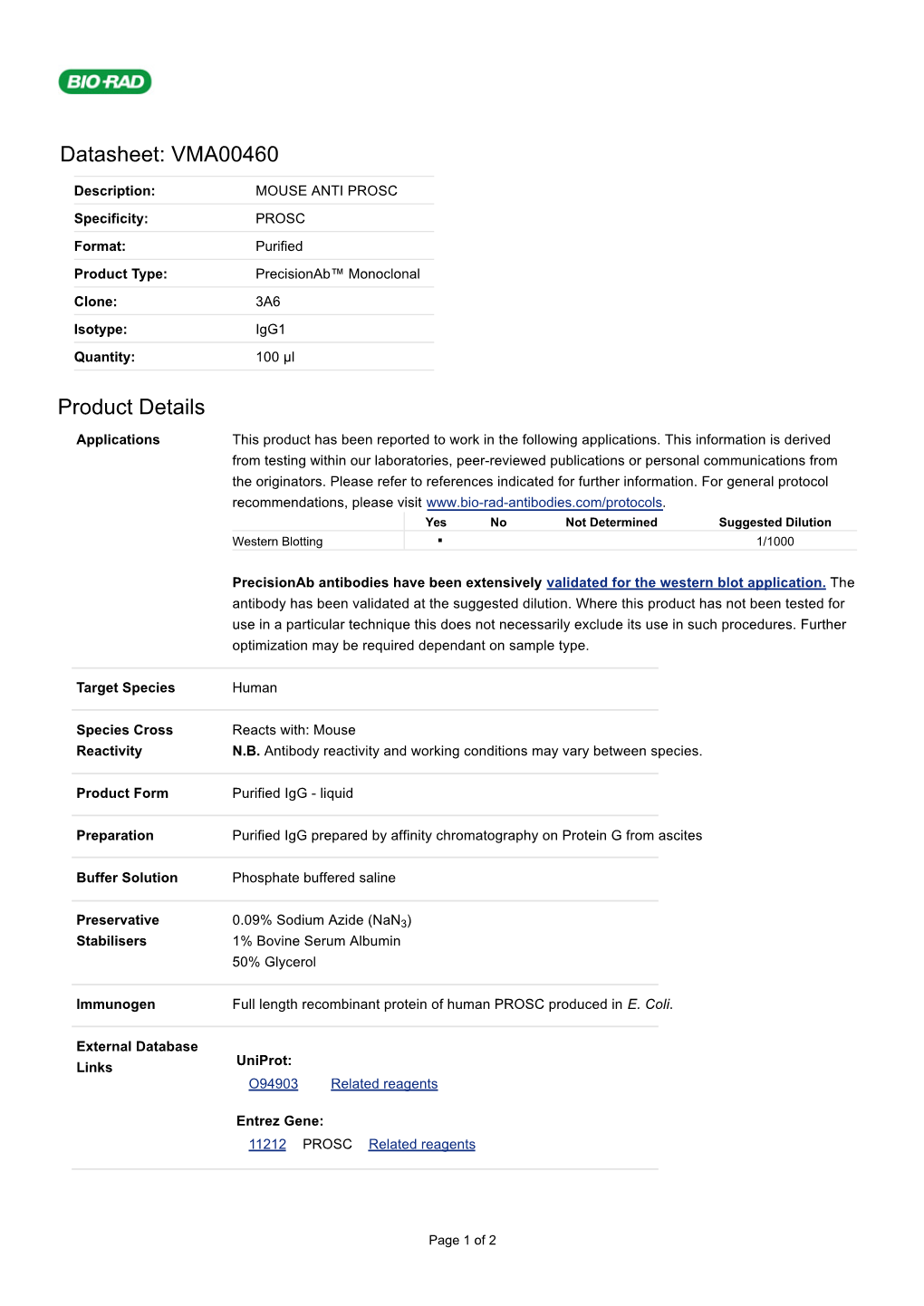 Datasheet: VMA00460 Product Details