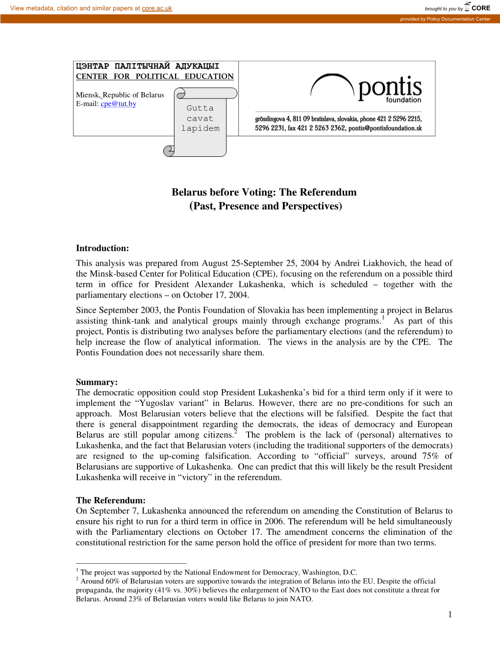 Belarus Before Voting: the Referendum (Past, Presence and Perspectives)