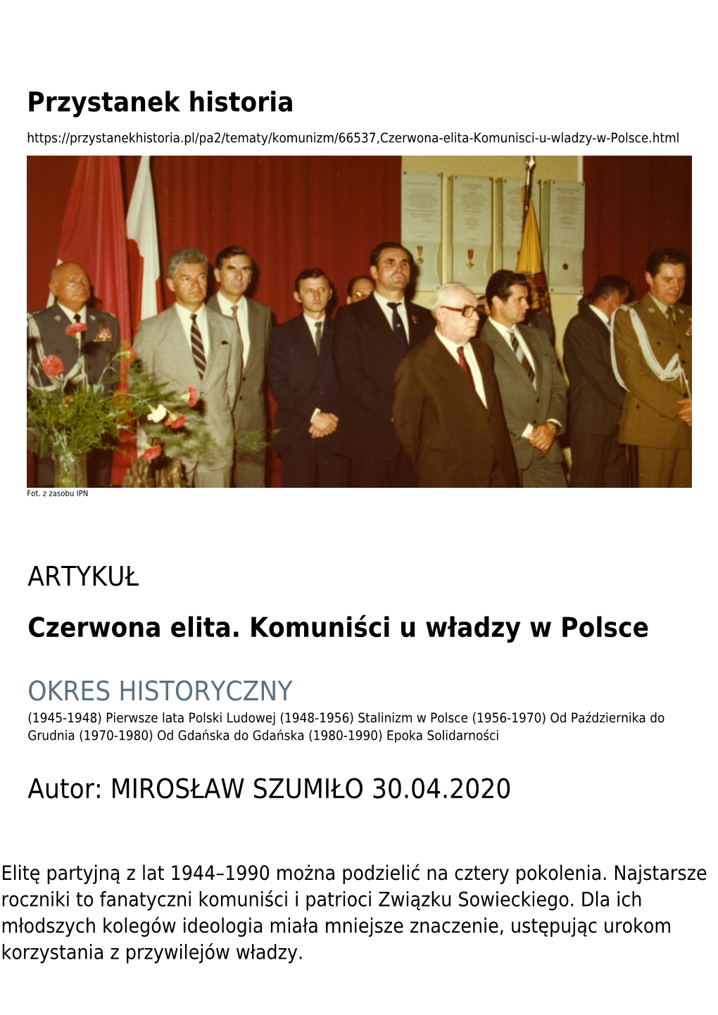 Przystanek Historia ARTYKUŁ Czerwona Elita. Komuniści U