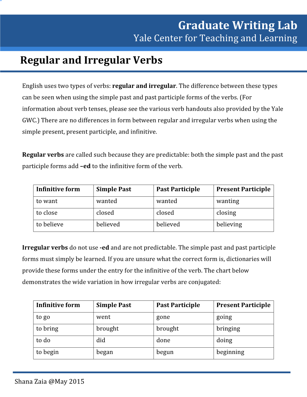 Regular and Irregular Verbs