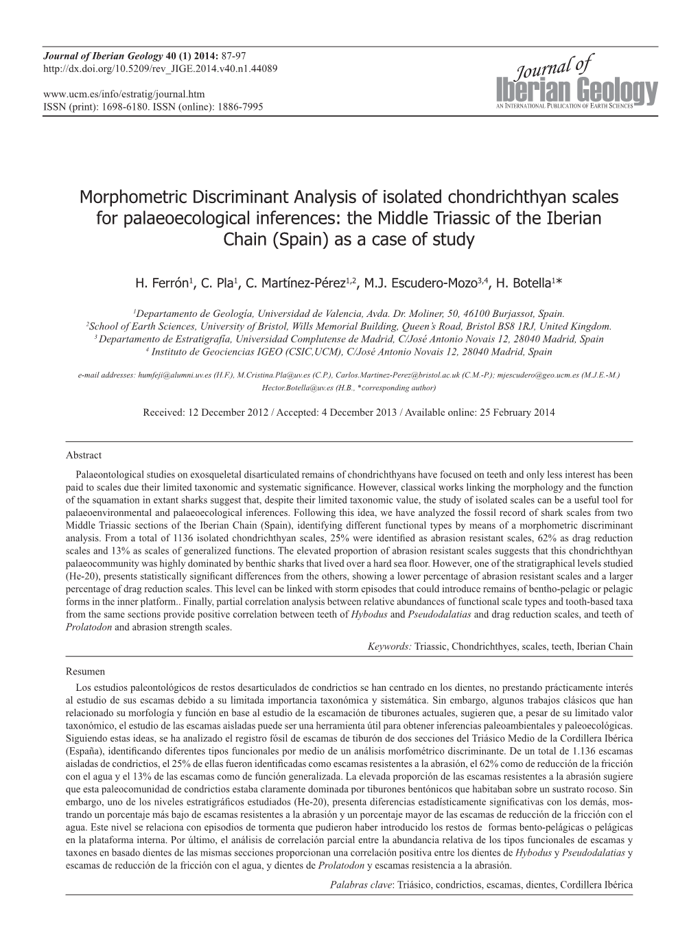 Morphometric Discriminant Analysis of Isolated Chondrichthyan Scales for Palaeoecological Inferences: the Middle Triassic Of