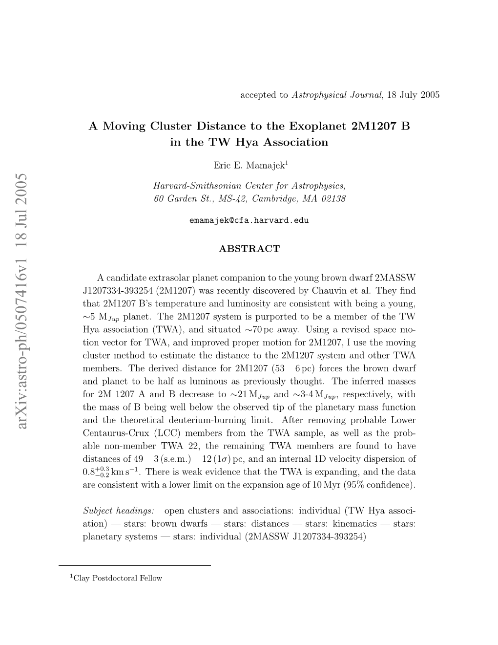 A Moving Cluster Distance to the Exoplanet 2M1207 B in the TW Hya