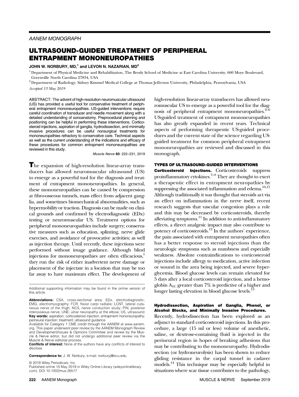 Ultrasound-Guided Treatment of Peripheral Entrapment Mononeuropathies John W