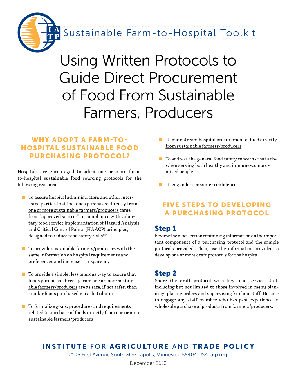 Using Written Protocols to Guide Direct Procurement of Food from Sustainable Farmers, Producers